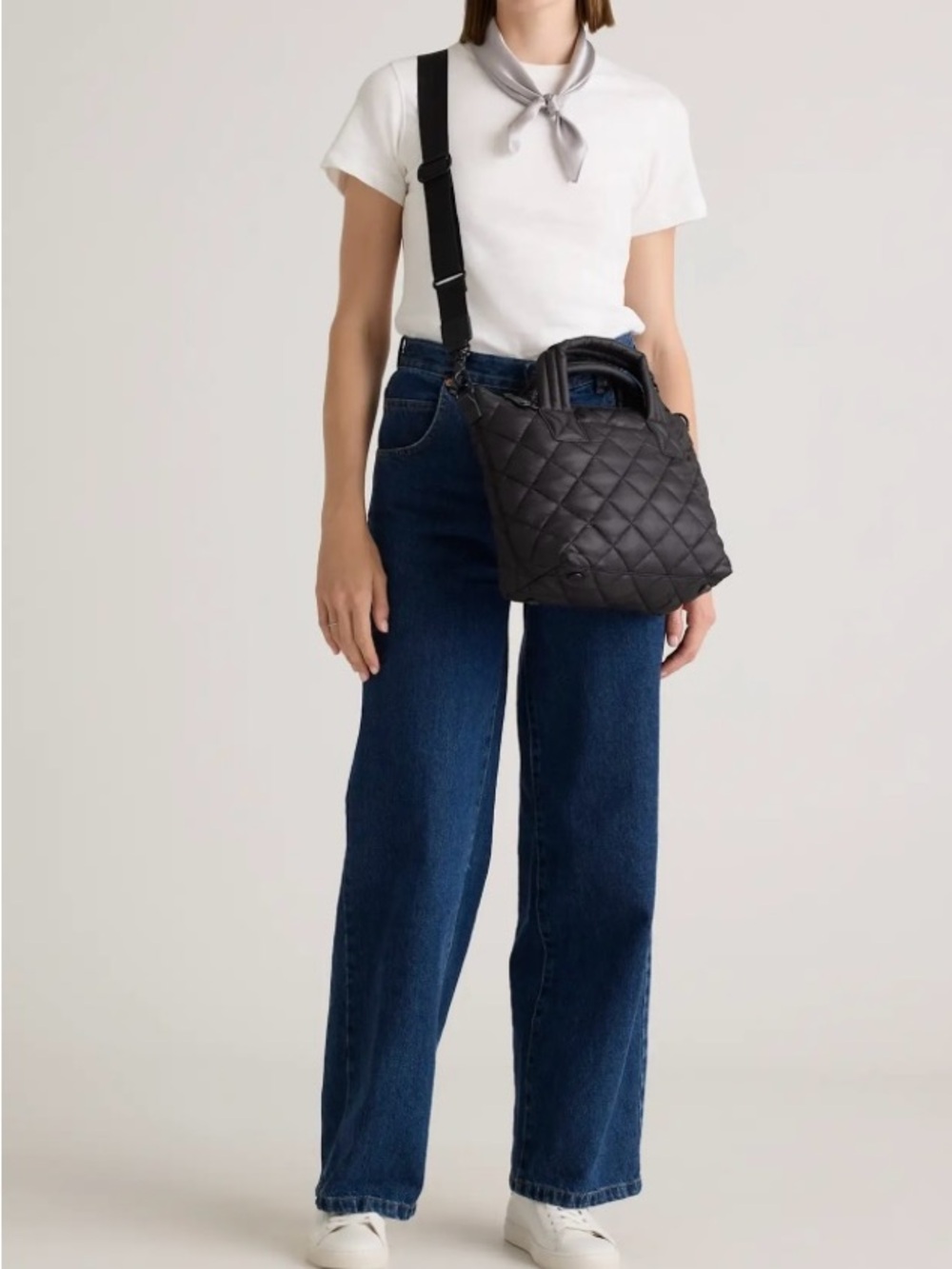 Quince Transit Quilted Small Crossbody Black Tote with Detachable Strap - Picture 8 of 10